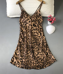 Brown V-Neck Sling Leopard Dress