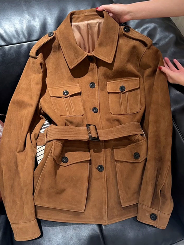 Brown Vintage Belted Trench Jacket