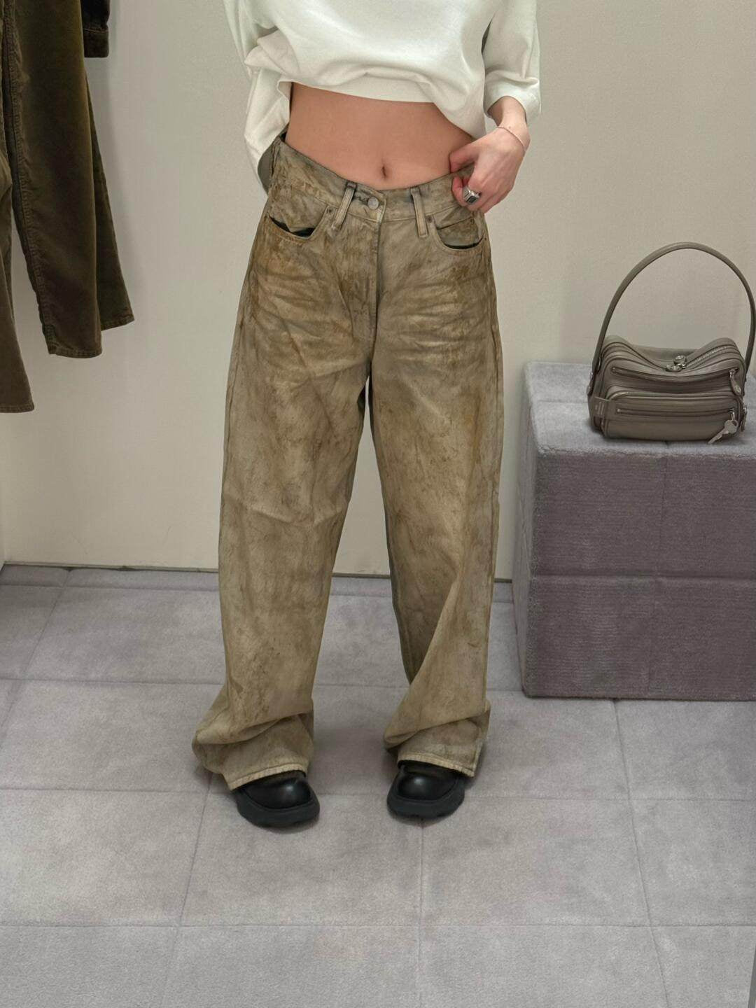 Brown Vintage Wash Wide Leg Jeans