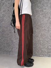 Brown With Red Stripe Detail Track Pants