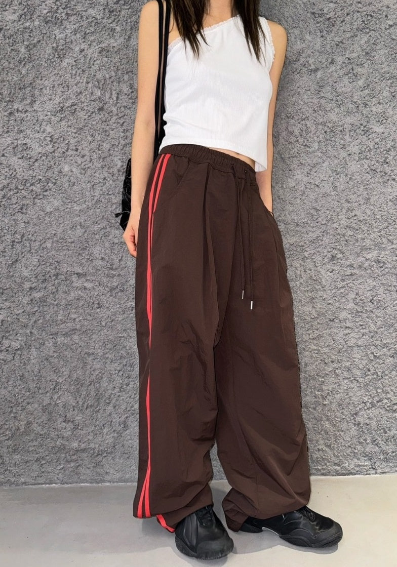 Brown With Red Stripe Detail Track Pants