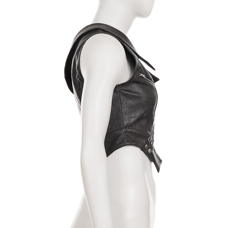 Brown Zipper Accent Faux Leather Top