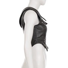 Brown Zipper Accent Faux Leather Top
