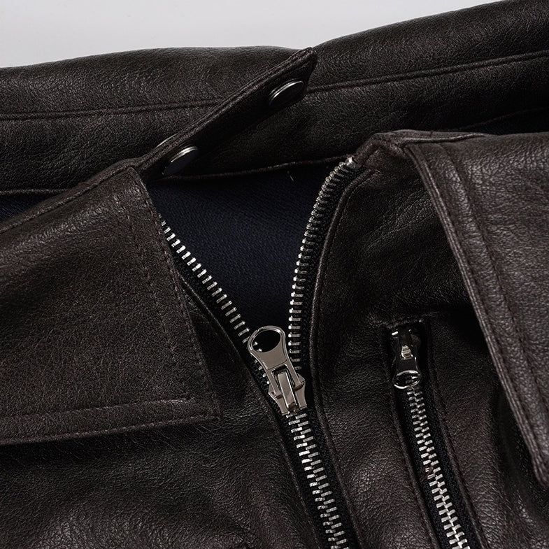 Brown Zipper Accent Faux Leather Top