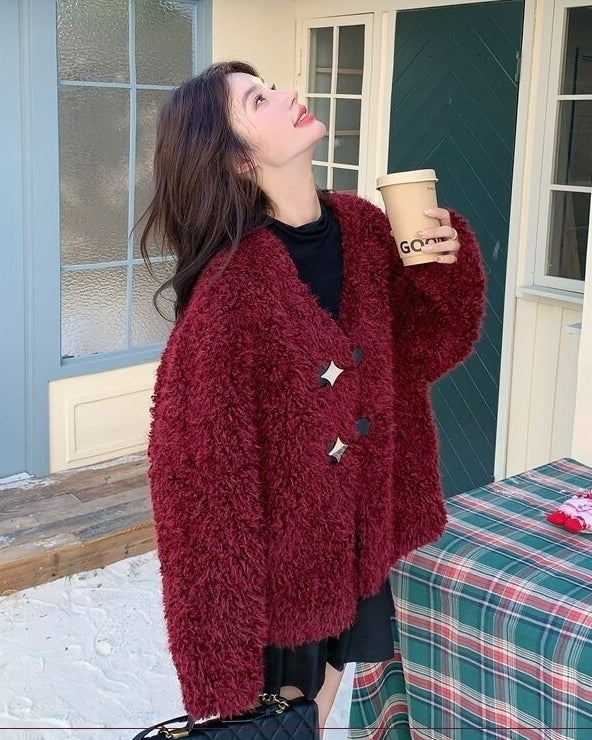 Burgundy Chic Warm Slim Fit Winter Coat