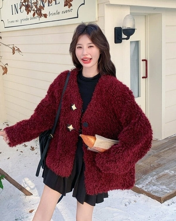 Burgundy Chic Warm Slim Fit Winter Coat