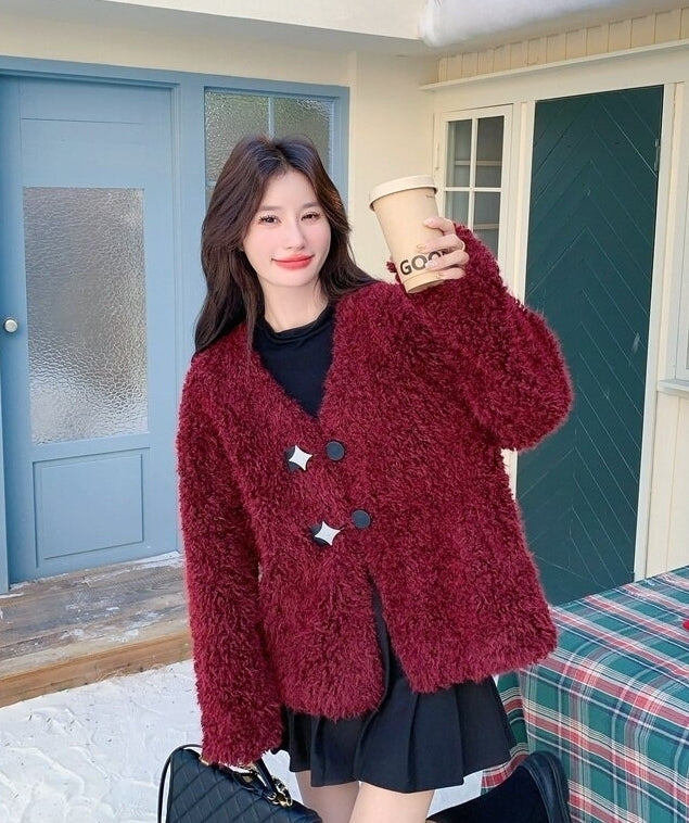 Burgundy Chic Warm Slim Fit Winter Coat