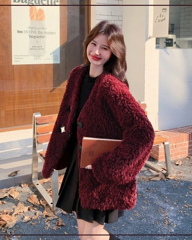 Burgundy Chic Warm Slim Fit Winter Coat