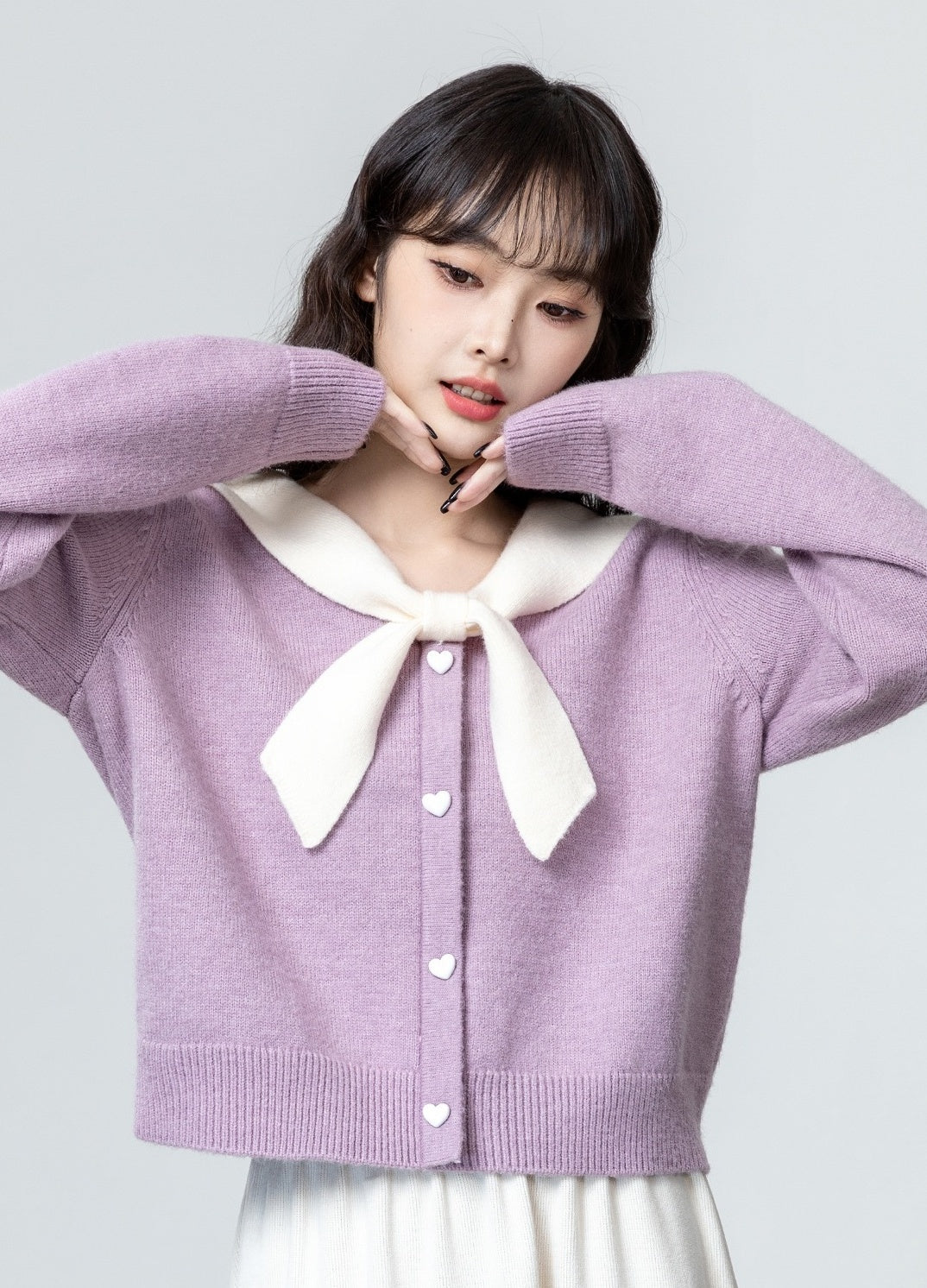 Lilac Bow Tie Knit Pullover Top