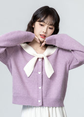 Lilac Bow Tie Knit Pullover Top