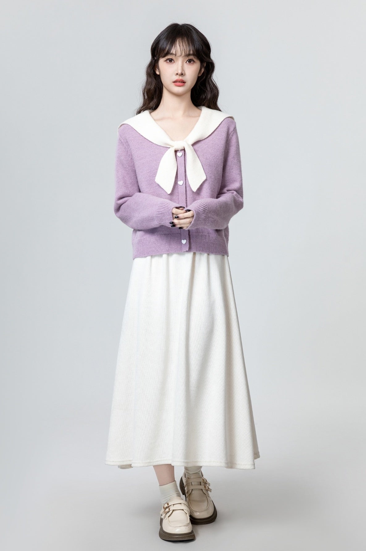 Lilac Bow Tie Knit Pullover Top