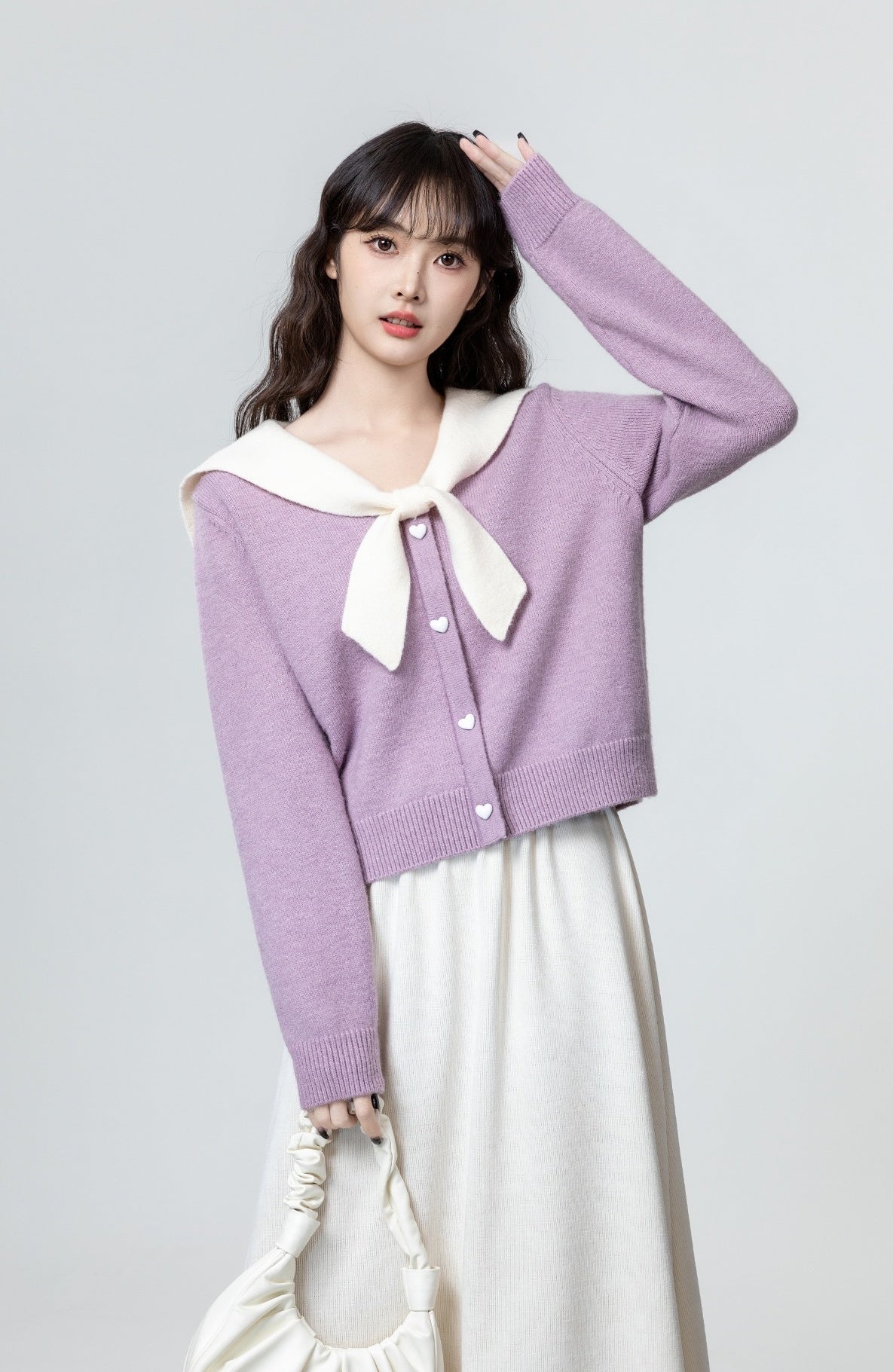 Lilac Bow Tie Knit Pullover Top