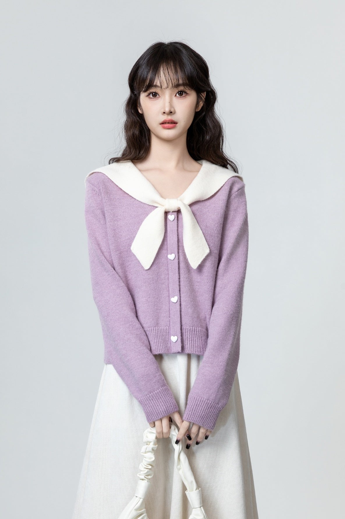 Lilac Bow Tie Knit Pullover Top