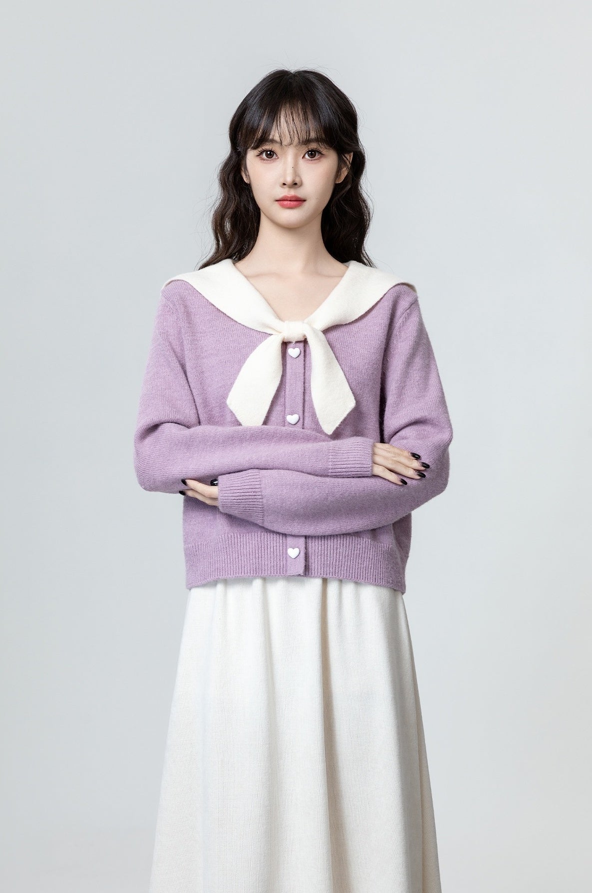 Lilac Bow Tie Knit Pullover Top