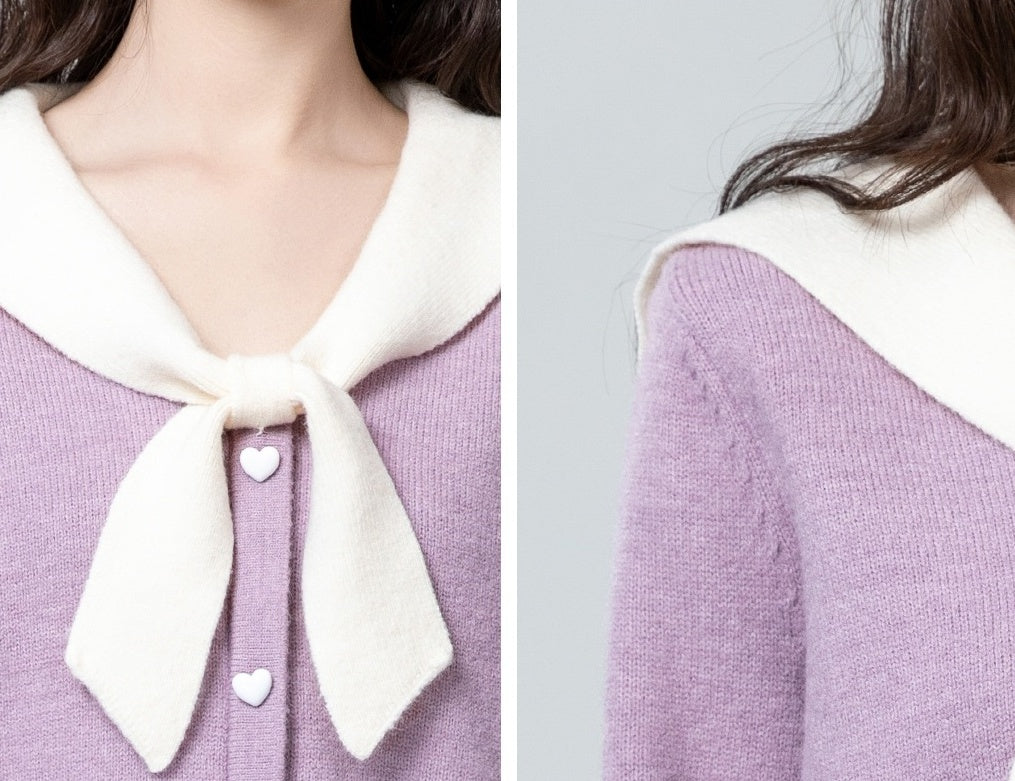 Lilac Bow Tie Knit Pullover Top