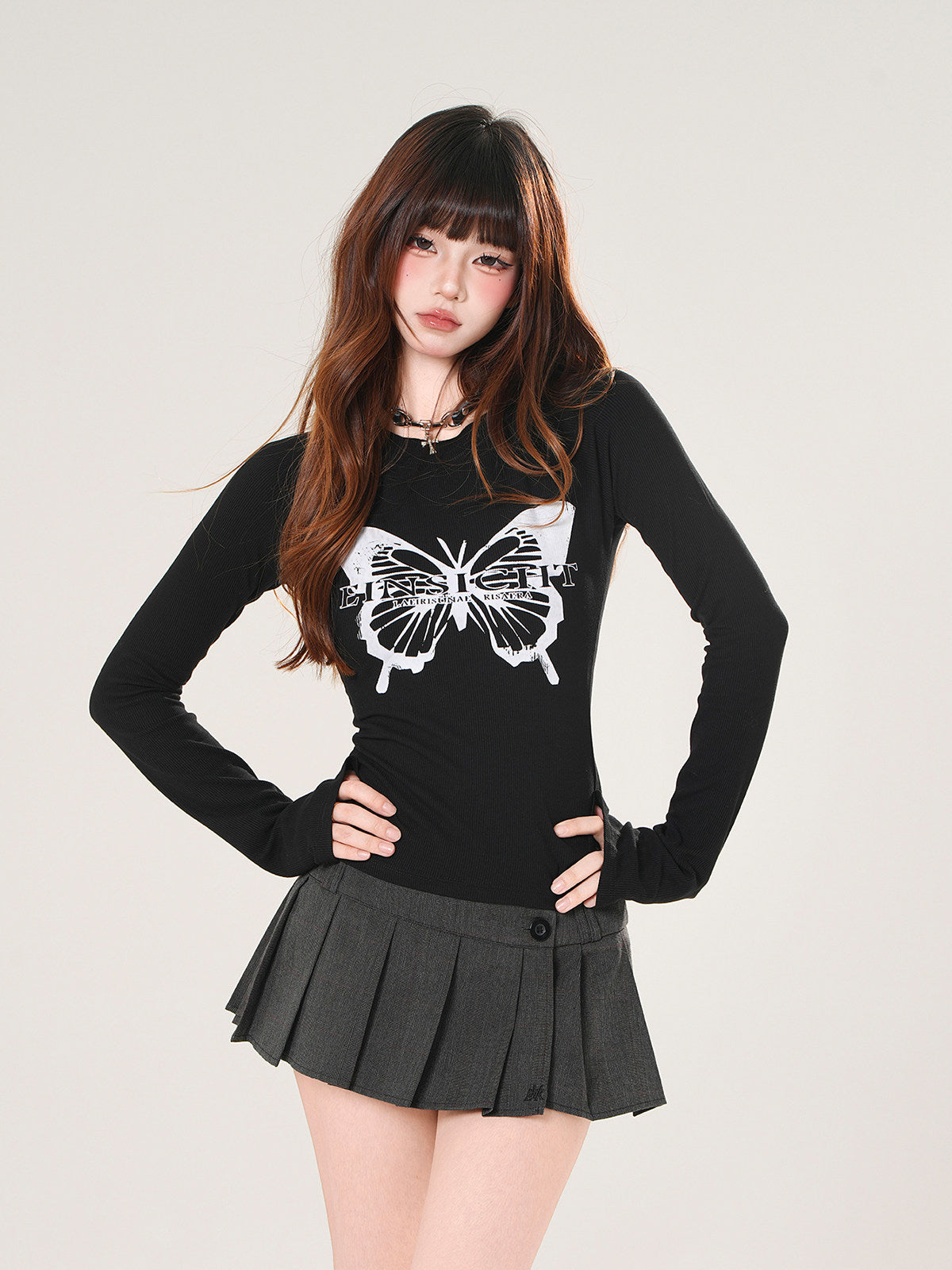 Butterfly Detail Long Sleeve Slim Fit Top