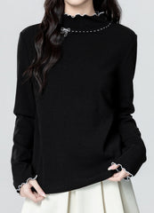 Butterfly Embroidery Mock Neck Long Sleeve Top