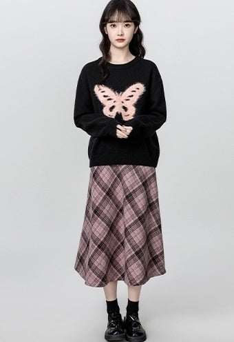 Black Butterfly Crewneck Relaxed Pullover Sweater