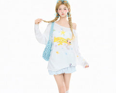 Cartoon Off Shoulder Long Sleeve Top