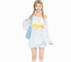 Cartoon Off Shoulder Long Sleeve Top