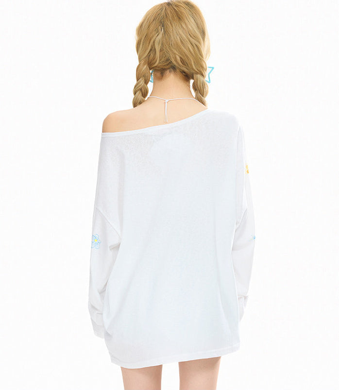 Cartoon Off Shoulder Long Sleeve Top