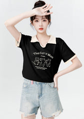 Cartoon Print Polo Collar Short Sleeve Shirt