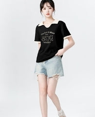 Cartoon Print Polo Collar Short Sleeve Shirt