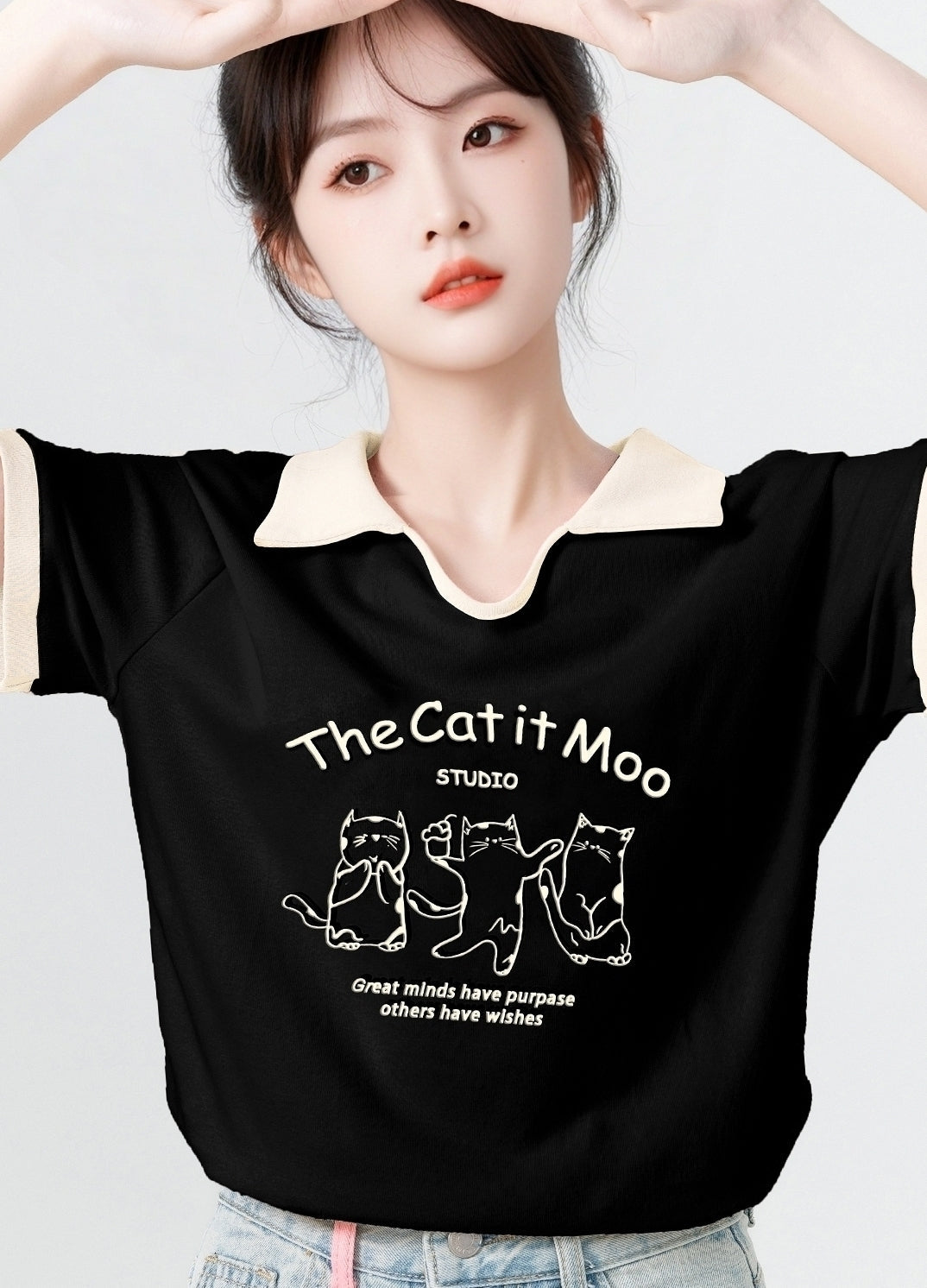 Cartoon Print Polo Collar Short Sleeve Shirt