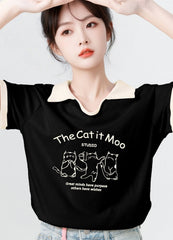 Cartoon Print Polo Collar Short Sleeve Shirt