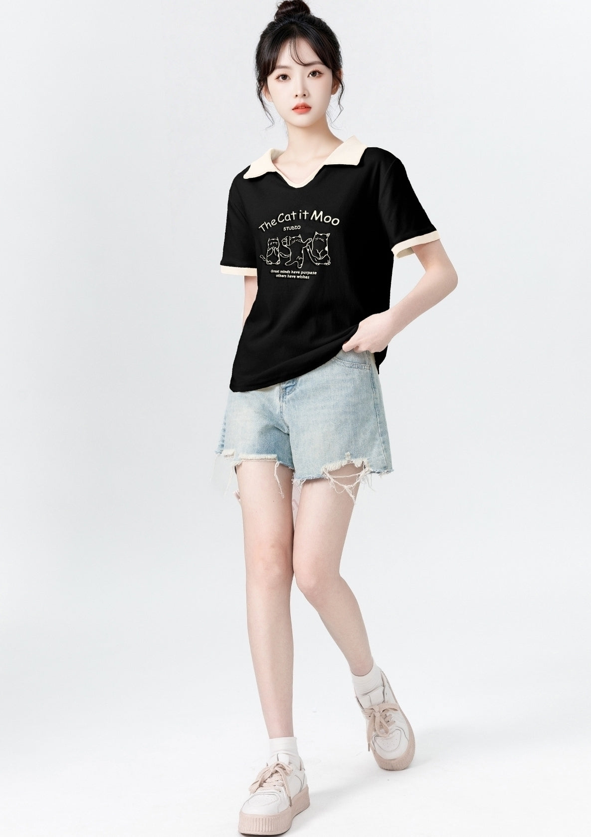 Cartoon Print Polo Collar Short Sleeve Shirt