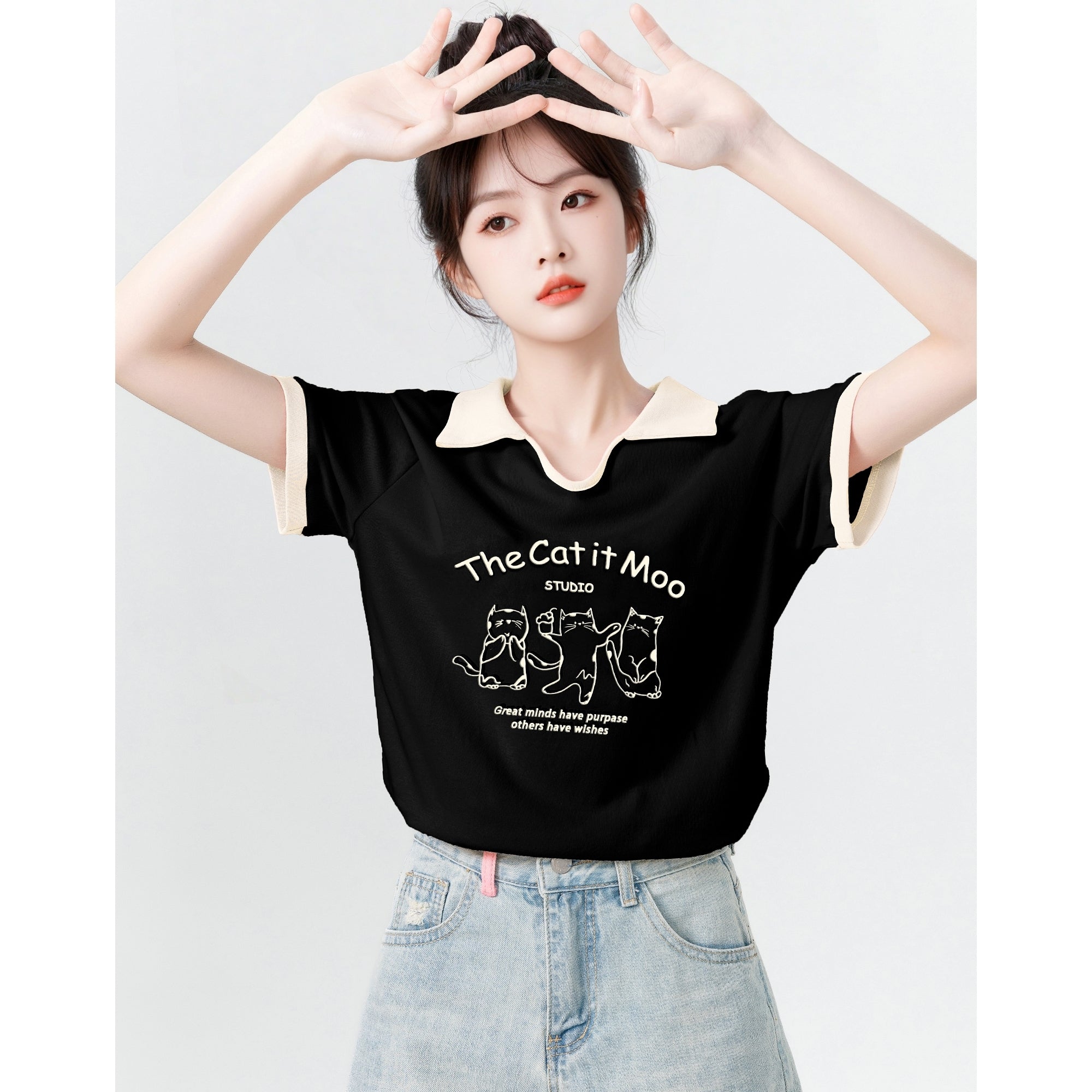 Cartoon Print Polo Collar Short Sleeve Shirt