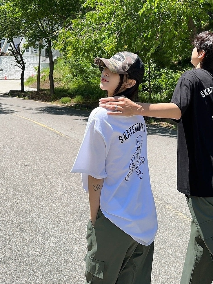 Cartoon Print Short Sleeve Loose T-Shirt