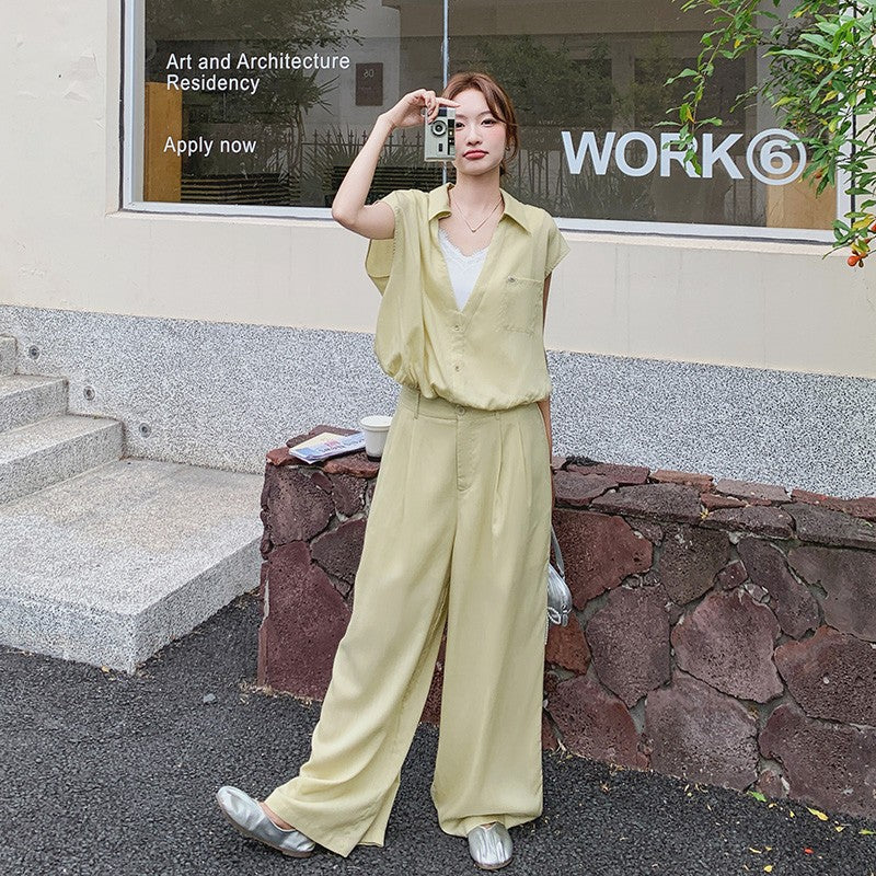 Casual Chic Shirt And Wide Leg Pants Set