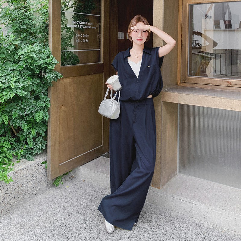 Casual Chic Shirt And Wide Leg Pants Set