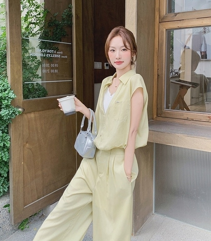 Casual Chic Shirt And Wide Leg Pants Set
