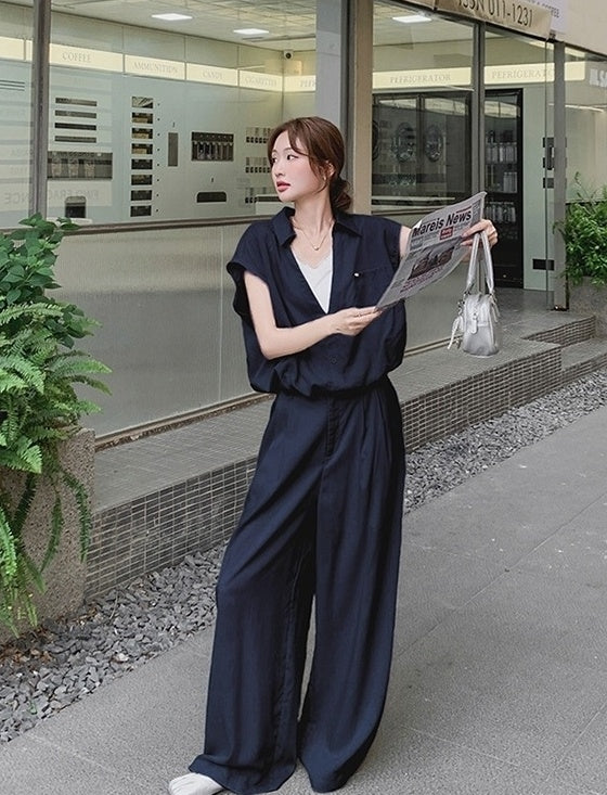 Casual Chic Shirt And Wide Leg Pants Set