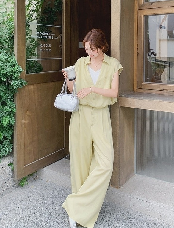 Casual Chic Shirt And Wide Leg Pants Set