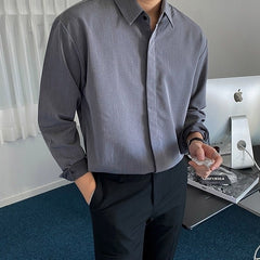 Casual Gray Long Sleeve Business Shirt