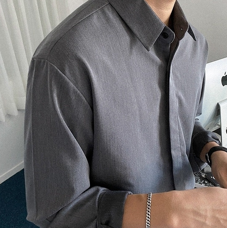 Casual Gray Long Sleeve Business Shirt