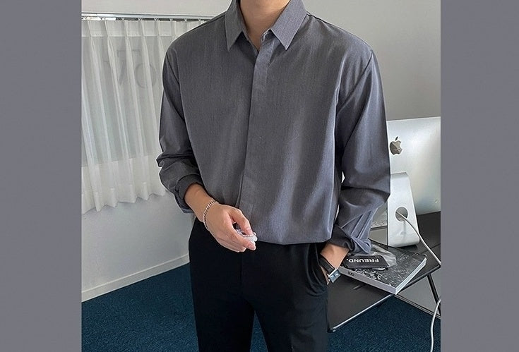 Casual Gray Long Sleeve Business Shirt