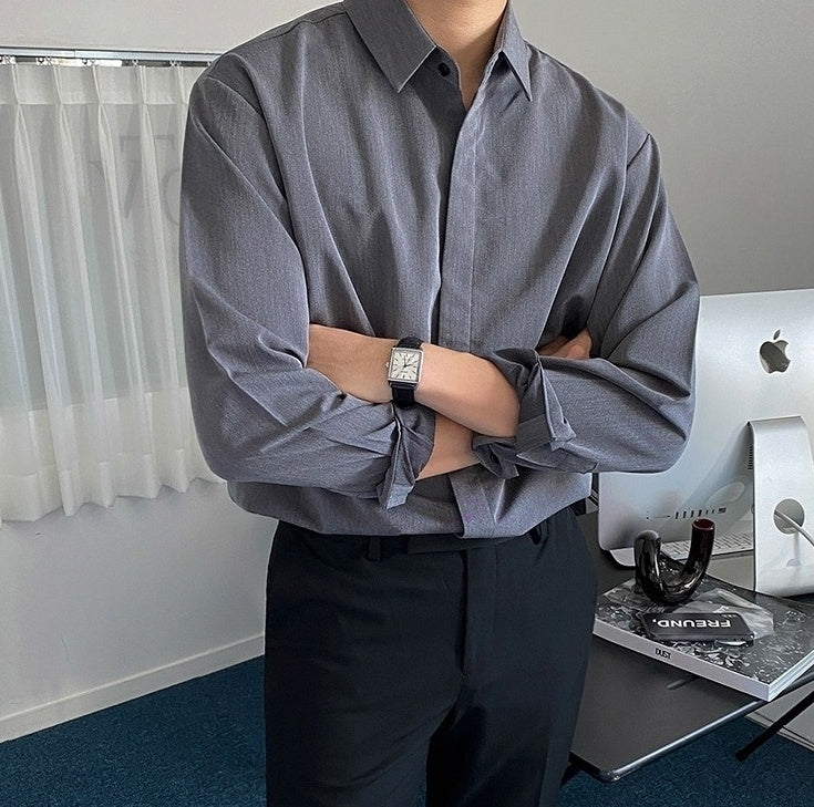 Casual Gray Long Sleeve Business Shirt