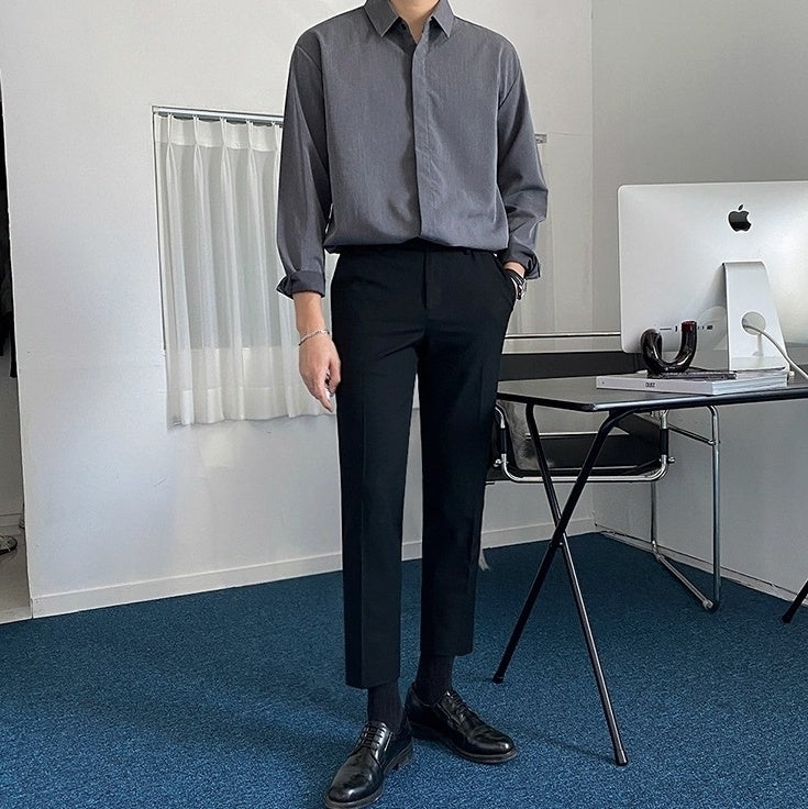 Casual Gray Long Sleeve Business Shirt