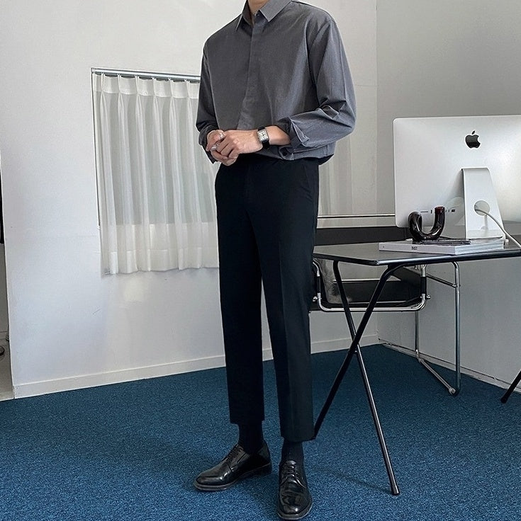 Casual Gray Long Sleeve Business Shirt