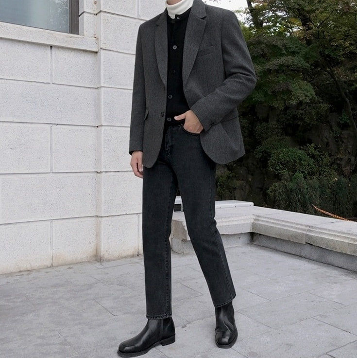 Casual Herringbone Blazer