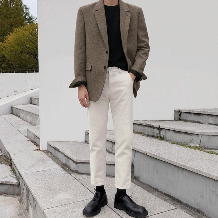 Casual Herringbone Blazer