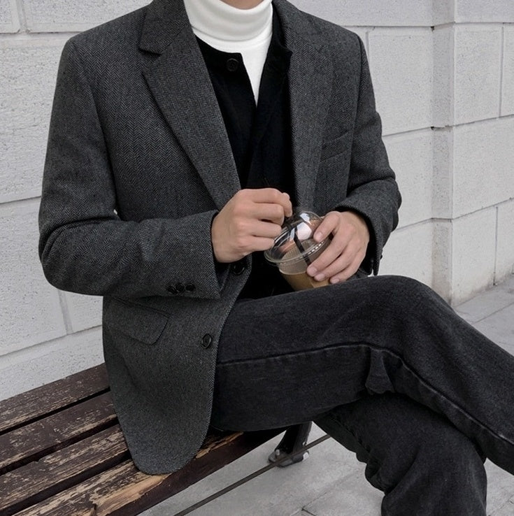 Casual Herringbone Blazer
