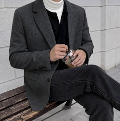 Casual Herringbone Blazer