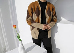 Casual Knit Plaid Cardigan Sweater