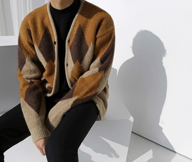 Casual Knit Plaid Cardigan Sweater