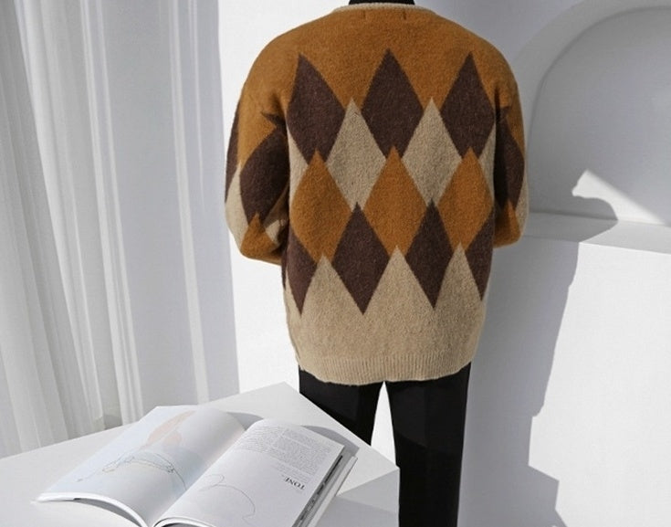 Casual Knit Plaid Cardigan Sweater
